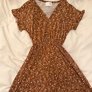 French Grey Brown Floral Midi Dress